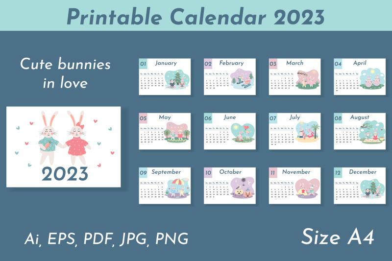 printable-calendar-2023-cute-bunnies-in-love