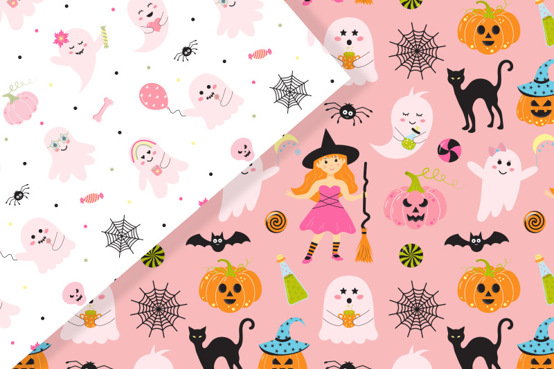 cute-pink-halloween-seamless-patterns