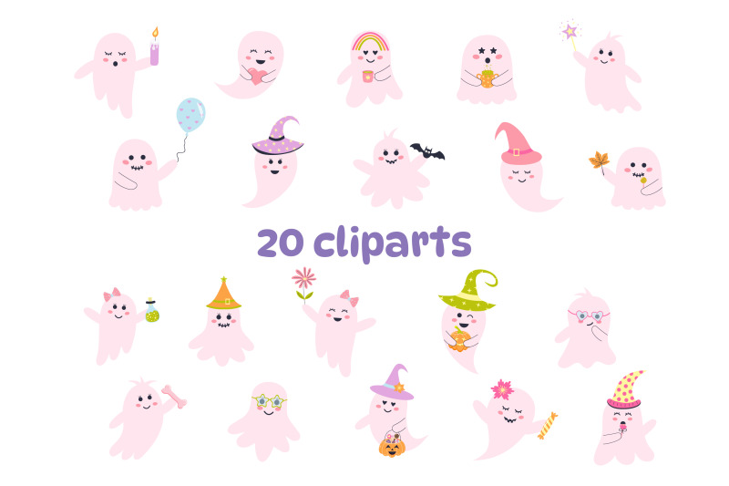 cute-pink-halloween-ghosts-clipart-set