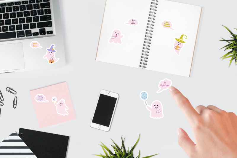 pink-ghosts-and-speech-bubbles-stickers