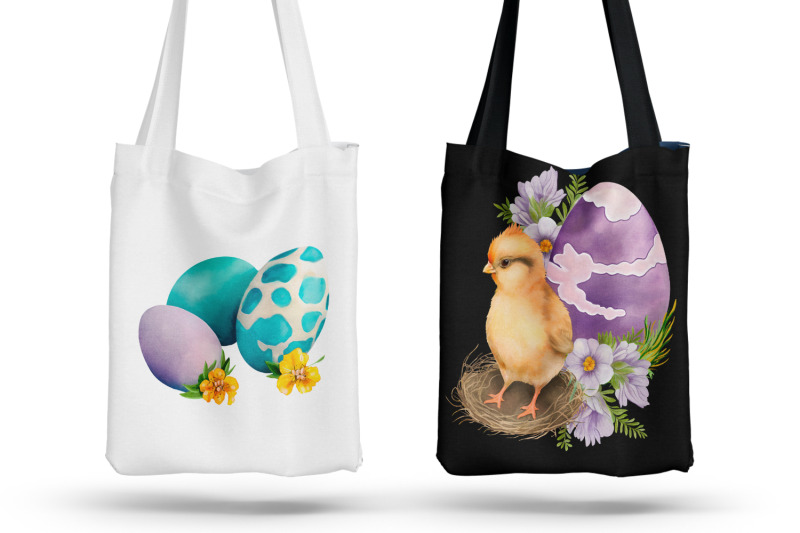 chicken-and-cute-watercolor-easter-eggs-with-flowers