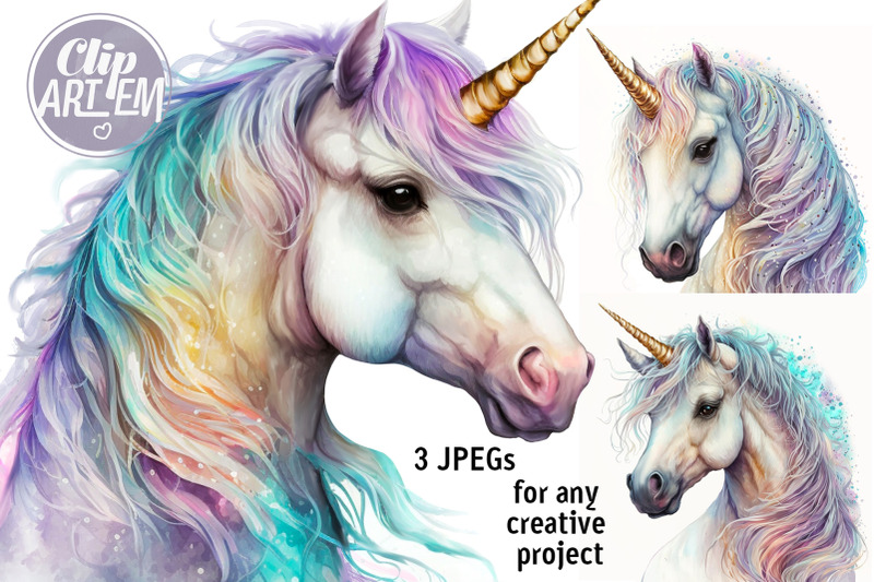 white-rainbow-unicorn-wall-art-3-jpegs-watercolor-images-bundle