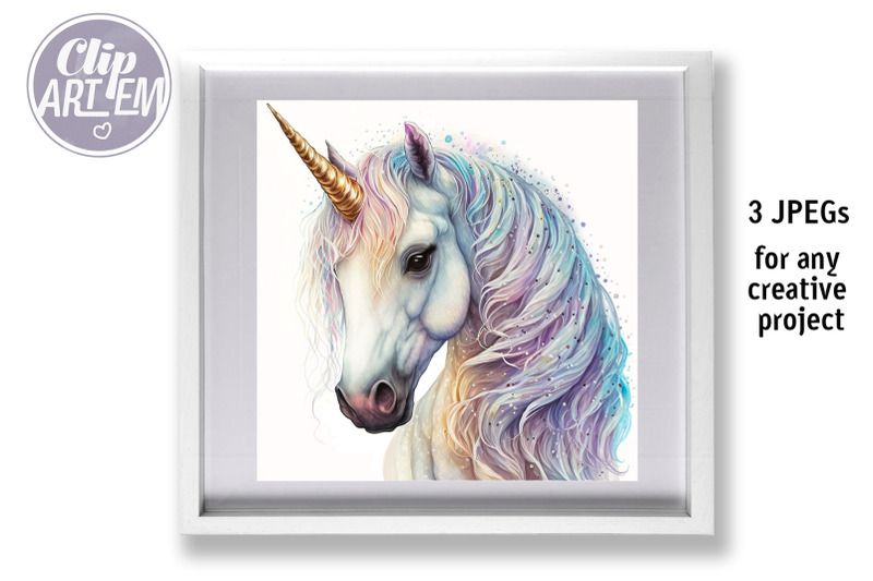 white-rainbow-unicorn-wall-art-3-jpegs-watercolor-images-bundle