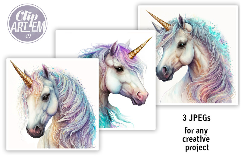 white-rainbow-unicorn-wall-art-3-jpegs-watercolor-images-bundle