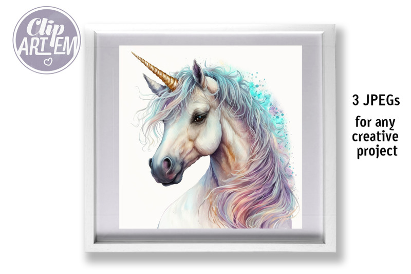 white-rainbow-unicorn-wall-art-3-jpegs-watercolor-images-bundle