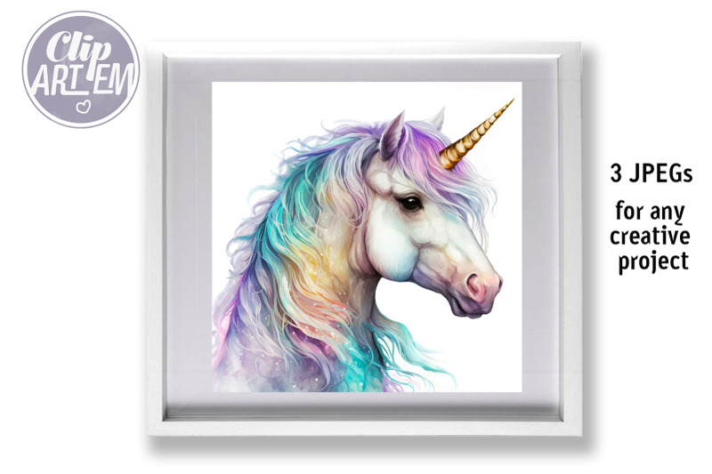 white-rainbow-unicorn-wall-art-3-jpegs-watercolor-images-bundle