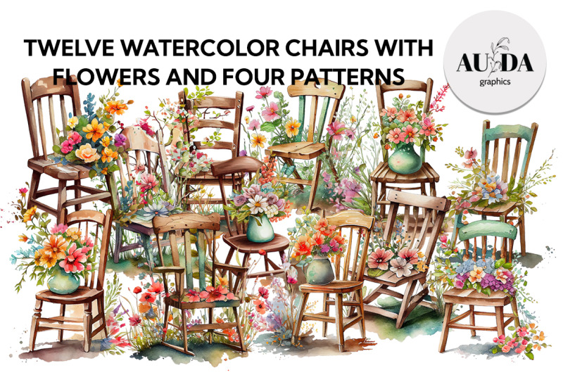 twelve-watercolor-chairs-with-flowers-and-four-patterns