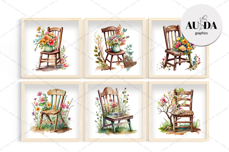 twelve-watercolor-chairs-with-flowers-and-four-patterns