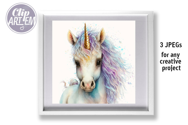 baby-unicorn-wall-art-rainbow-images-3-jpegs-watercolor-illustration