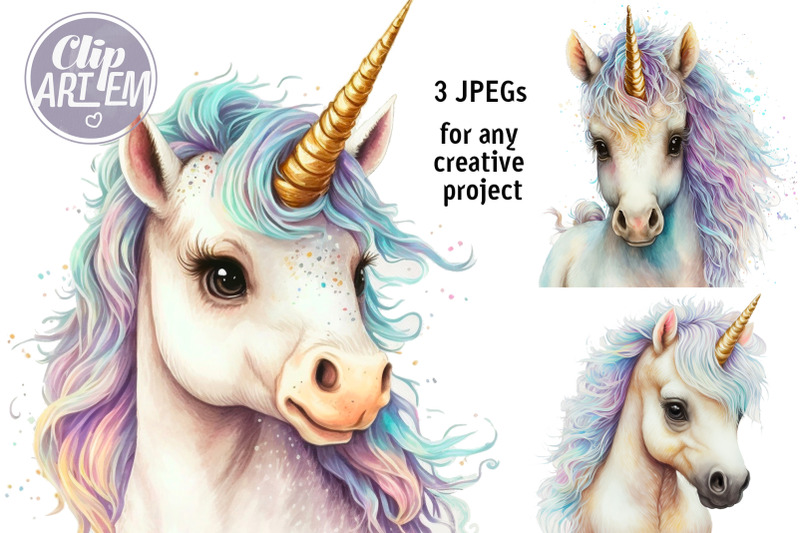 baby-unicorn-wall-art-rainbow-images-3-jpegs-watercolor-illustration