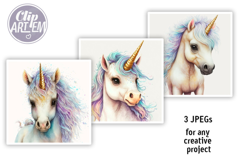 baby-unicorn-wall-art-rainbow-images-3-jpegs-watercolor-illustration