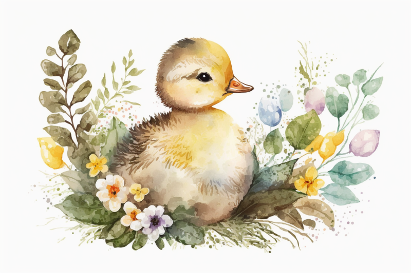 watercolor-easter-spring-baby-duck