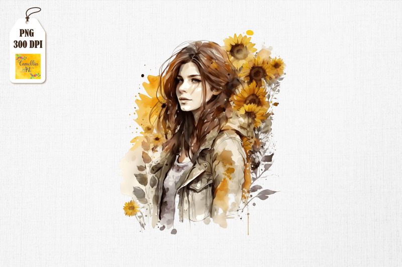 pretty-girl-amp-sunflowers-watercolor-6