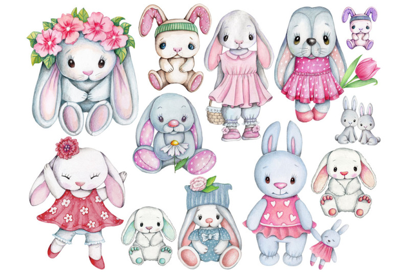 cute-spring-bunny-rabbits-set-of-10-watercolor-illustrations