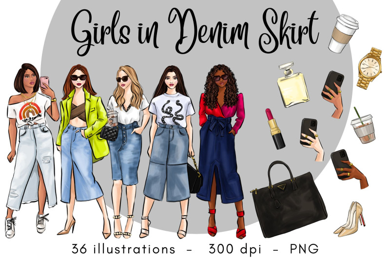 girls-in-denim-skirt-fashion-clipart