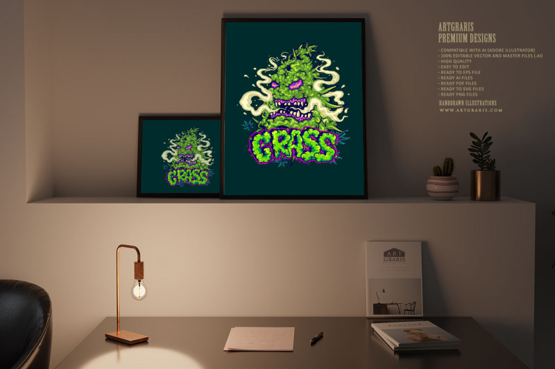 cannabis-leaf-plant-smoking-weed-with-grass-hand-lettering-word-logo-i