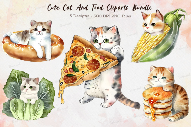 cute-cat-and-food-cliparts-bundle