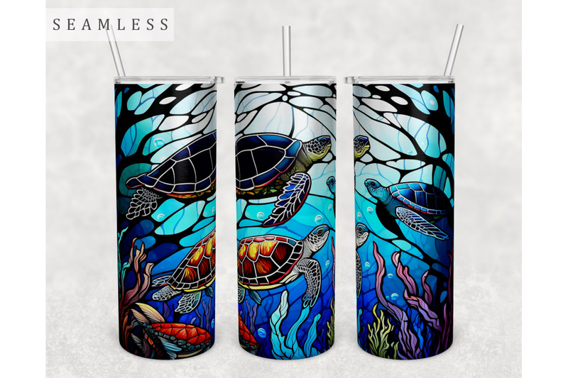 stained-glass-sea-turtles-tumbler-wrap-turtle-tumbler-sublimation-png