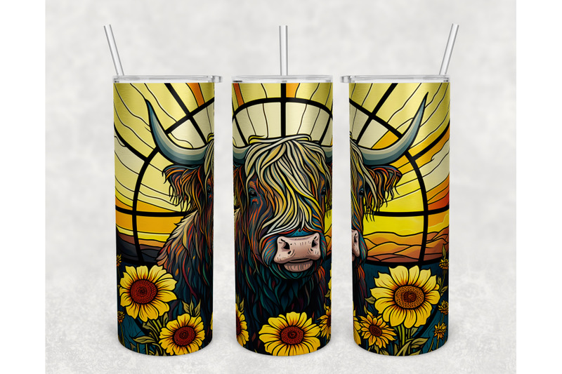 stained-glass-highland-cow-tumbler-wrap-highland-cow-with-sunflowers