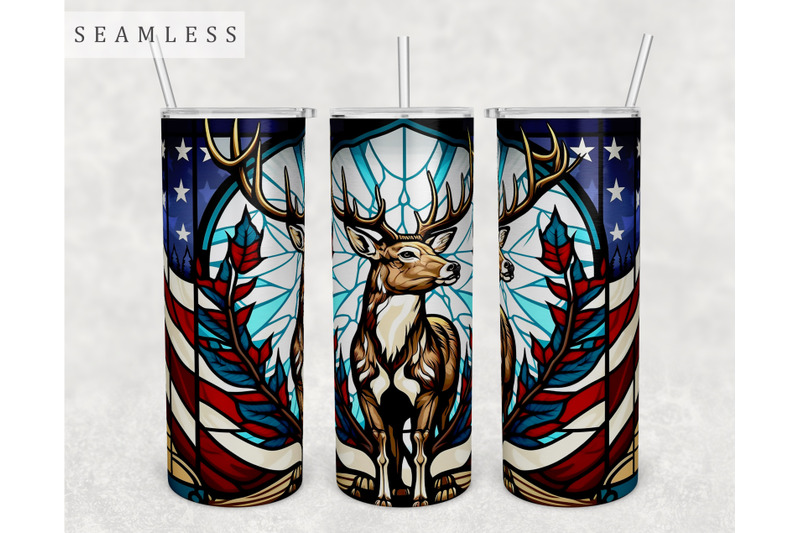 stained-glass-deer-hunting-tumbler-wrap-deer-with-us-flag-tumbler-png