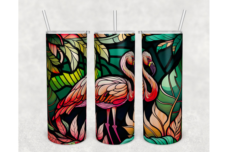 stained-glass-flamingo-tumbler-wrap-tropical-tumbler-sublimation-png