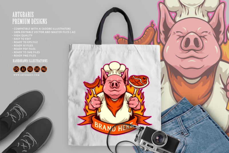 funny-chef-pig-delicious-meat-bbq-logo-cartoon-illustrations