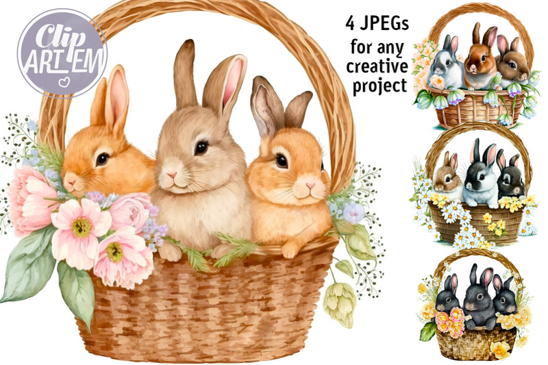 basket-with-bunnies-flowers-watercolor-4jpeg-illustration-image-bundle