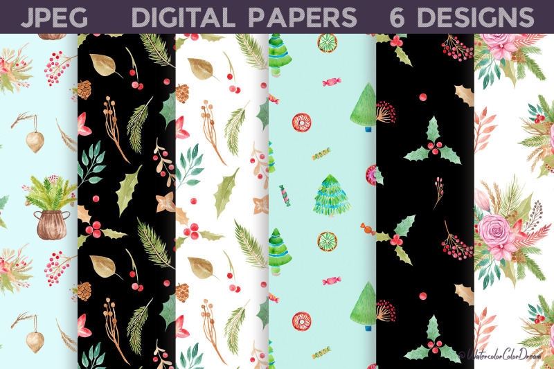 christmas-floral-digital-papers-bundle