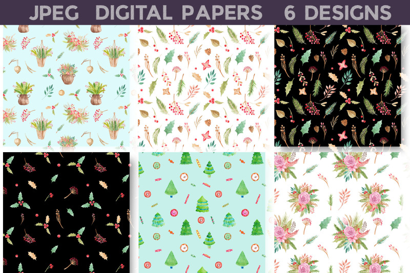 christmas-floral-digital-papers-bundle