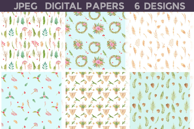 christmas-floral-digital-papers