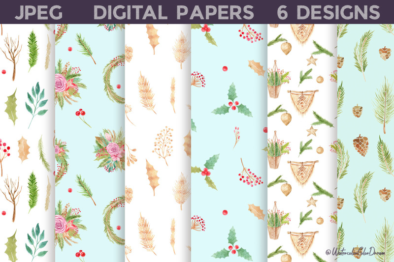 christmas-floral-digital-papers