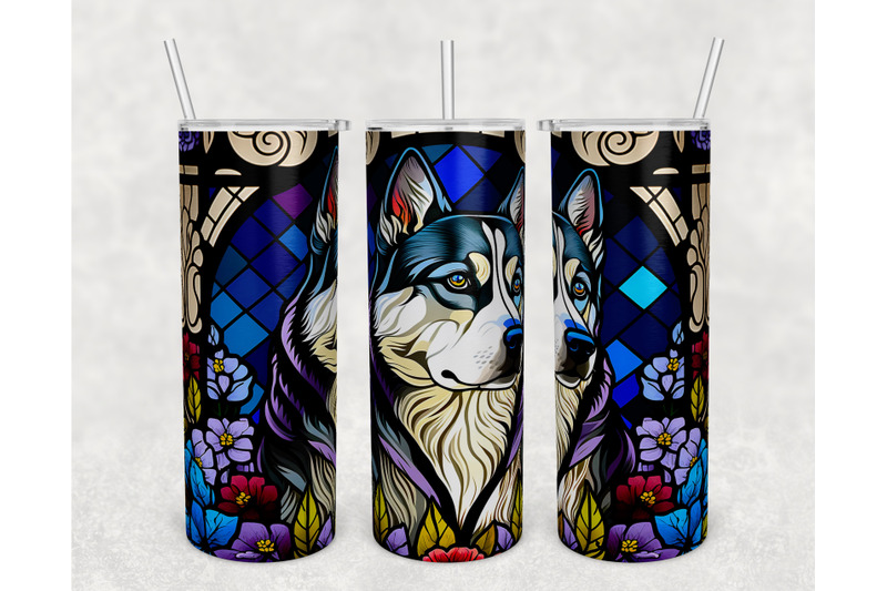 stained-glass-husky-tumbler-wrap-husky-tumbler-sublimation-design