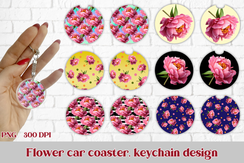 car-coaster-sublimation-design-flower-keychain-design
