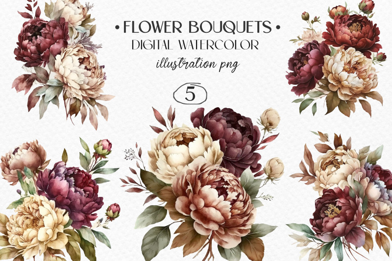 watercolor-bouquets-of-peonies-spring-flowers-floral-bouquet-digit