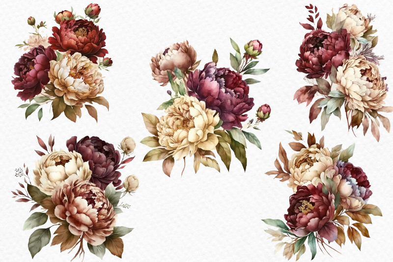 watercolor-bouquets-of-peonies-spring-flowers-floral-bouquet-digit