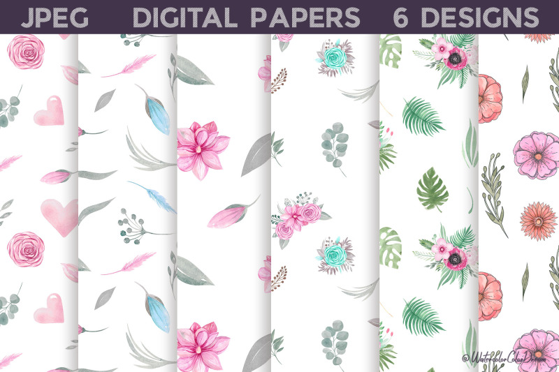 nbsp-floral-digital-papers-bundle-pink-flowrs-seamless-pattern