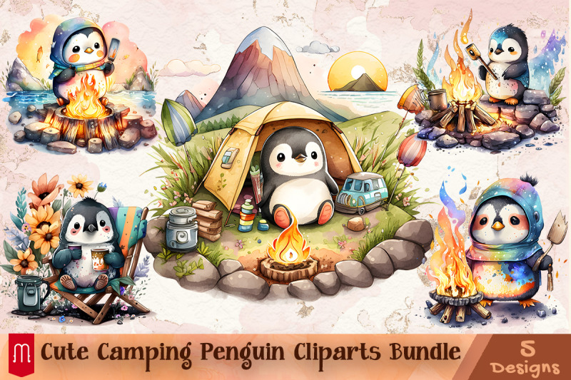 cute-camping-penguin-cliparts-bundle