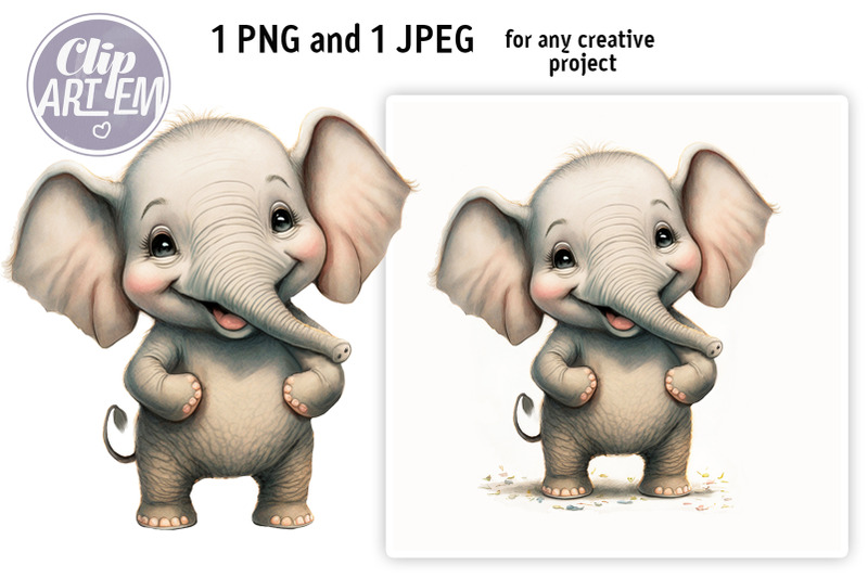 happy-gender-neutral-baby-elephant-watercolor-clip-art-wall-art-set