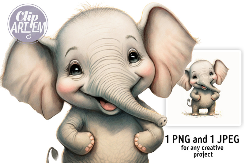 happy-gender-neutral-baby-elephant-watercolor-clip-art-wall-art-set