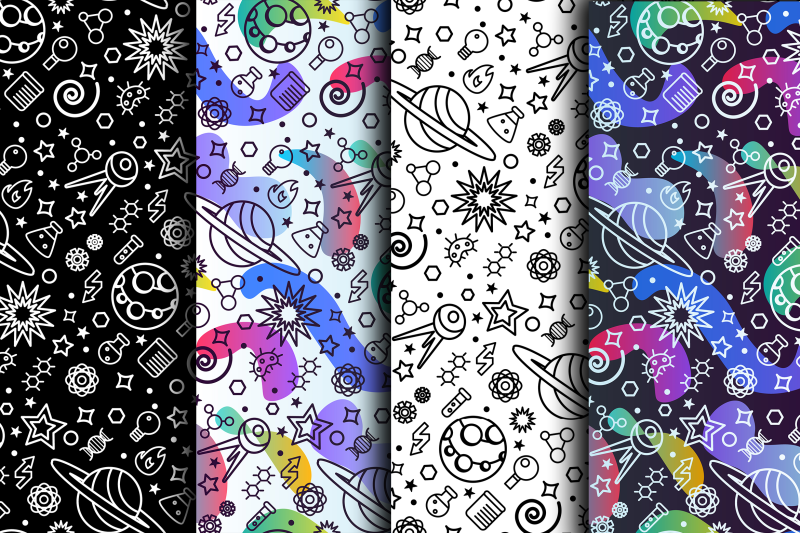 space-science-seamless-patterns-set