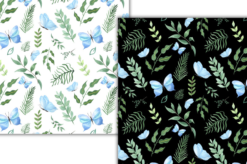 watercolor-pattern-butterflys-greenery-for-fabric-wallpaper