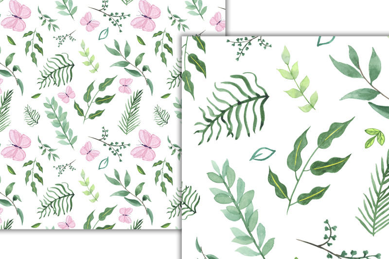 watercolor-pattern-butterflys-greenery-for-fabric-wallpaper