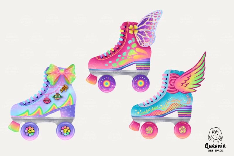 colorful-90-039-s-roller-skate-illustration-bundle