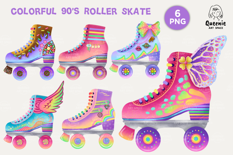 colorful-90-039-s-roller-skate-illustration-bundle