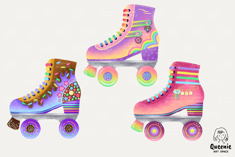 colorful-90-039-s-roller-skate-illustration-bundle