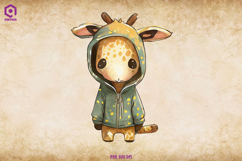 giraffe-wearing-hoodie-watercolor