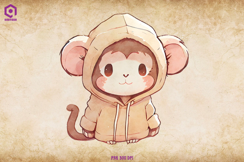 monkey-wearing-hoodie-watercolor