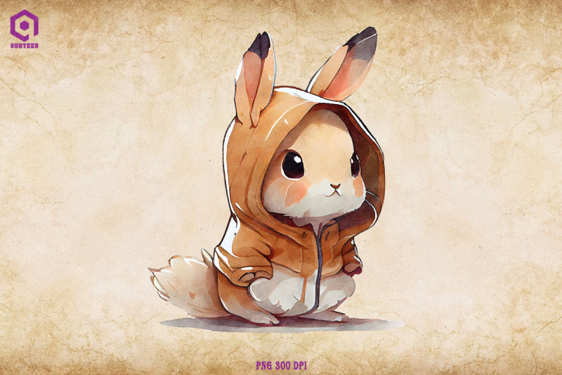 rabbit-wearing-hoodie-watercolor