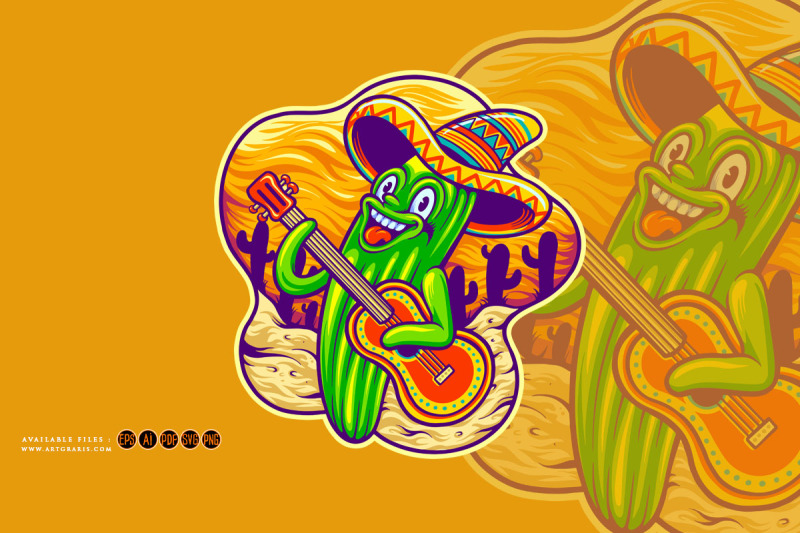 cactus-mexico-cinco-de-mayo-guitar-playing-logo-illustrations