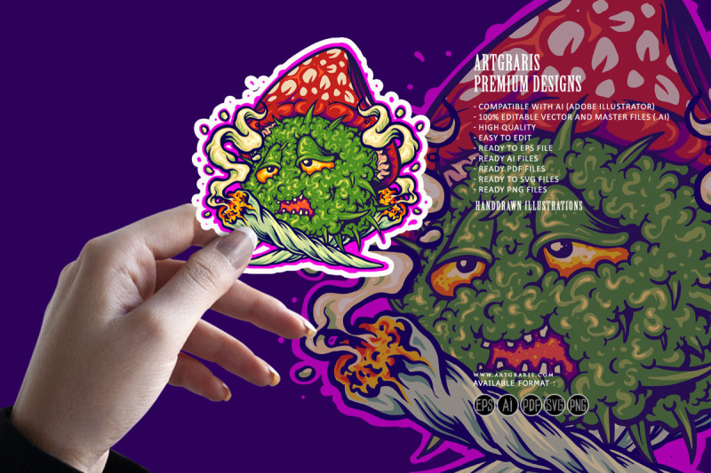 cannabis-leaf-mushrooms-smoking-weed-logo-cartoon-illustrations
